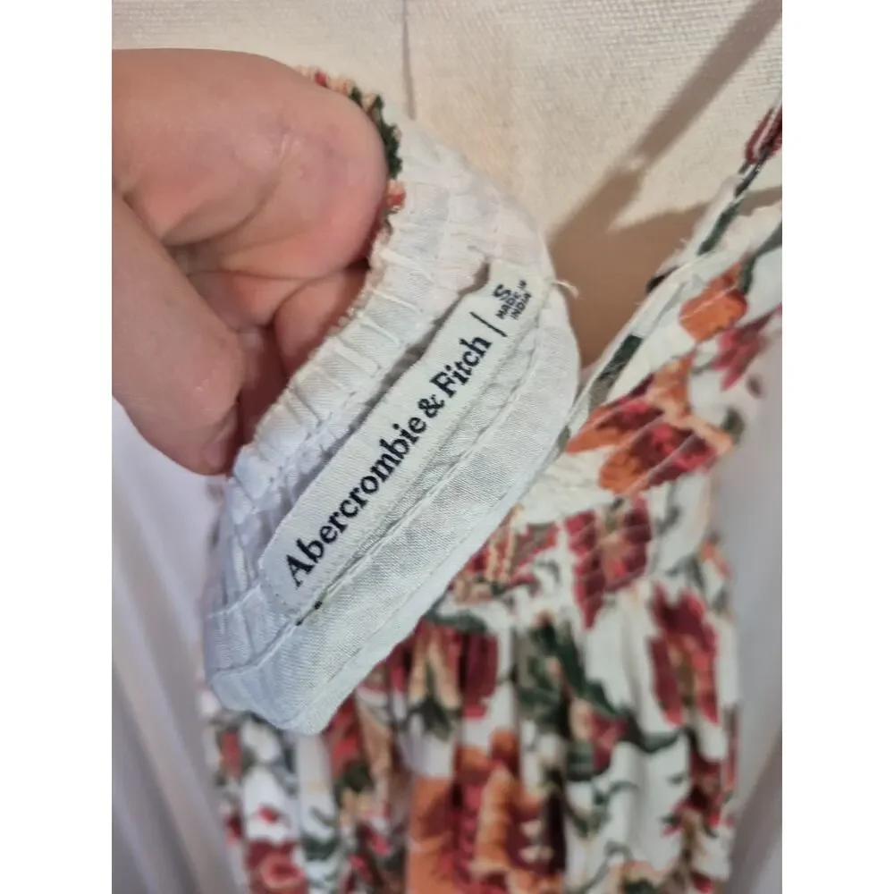 Abercrombie And Fitch Linen Blend Orange Green Floral Maxi Dress Small